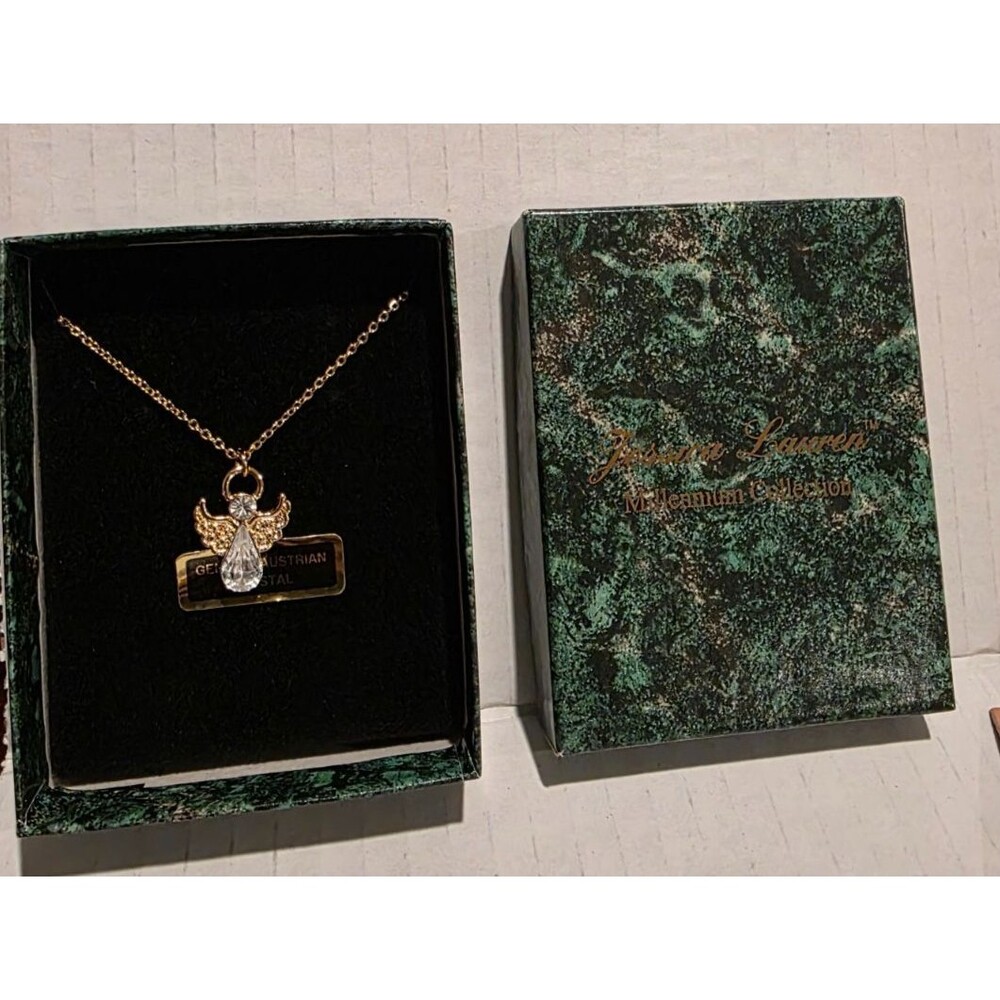 Vintage Genuine Australian Crystal Guardian Angel Necklace Gold Tone Chain